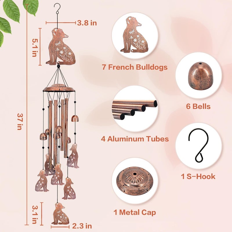 EZTZEN French Bulldog Wind Chimes for Outside,Dog Gifts for Women/Men/Sympathy Gift/Memorial Gifts/Birthday Festival Metal windchimes Outdoors/Indoors,Patio,Garden Decor,Home,Porch,Yard - Image 4